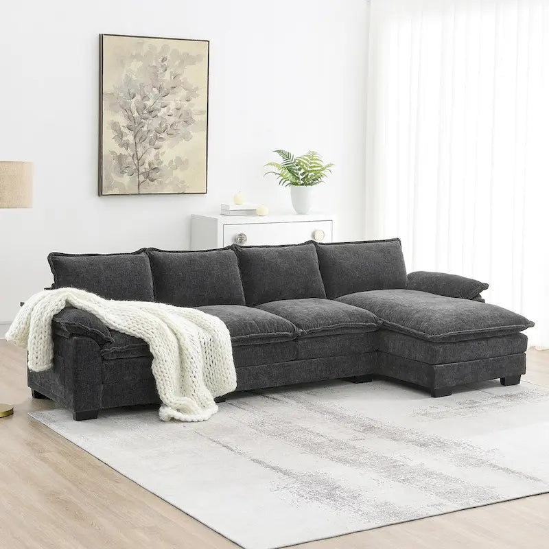Canapé d'angle en chenille en forme de L avec méridienne, 5 places