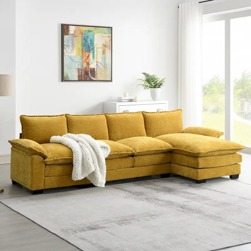Canapé d'angle en chenille en forme de L avec méridienne, 5 places