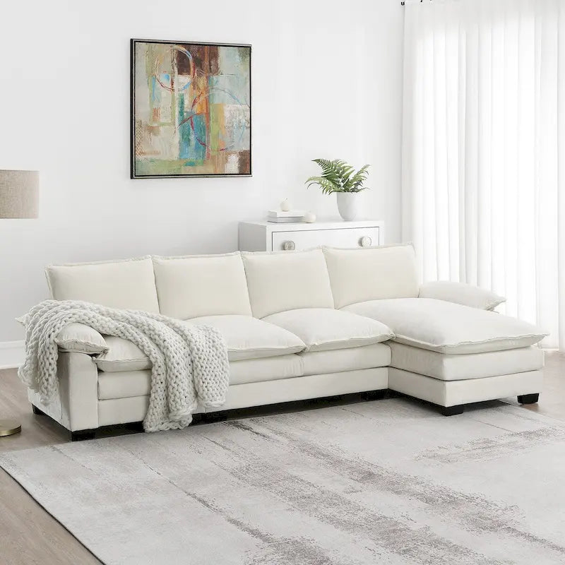 Canapé d'angle en chenille en forme de L avec méridienne, 5 places