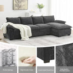 Canapé d'angle en chenille en forme de L avec méridienne, 5 places