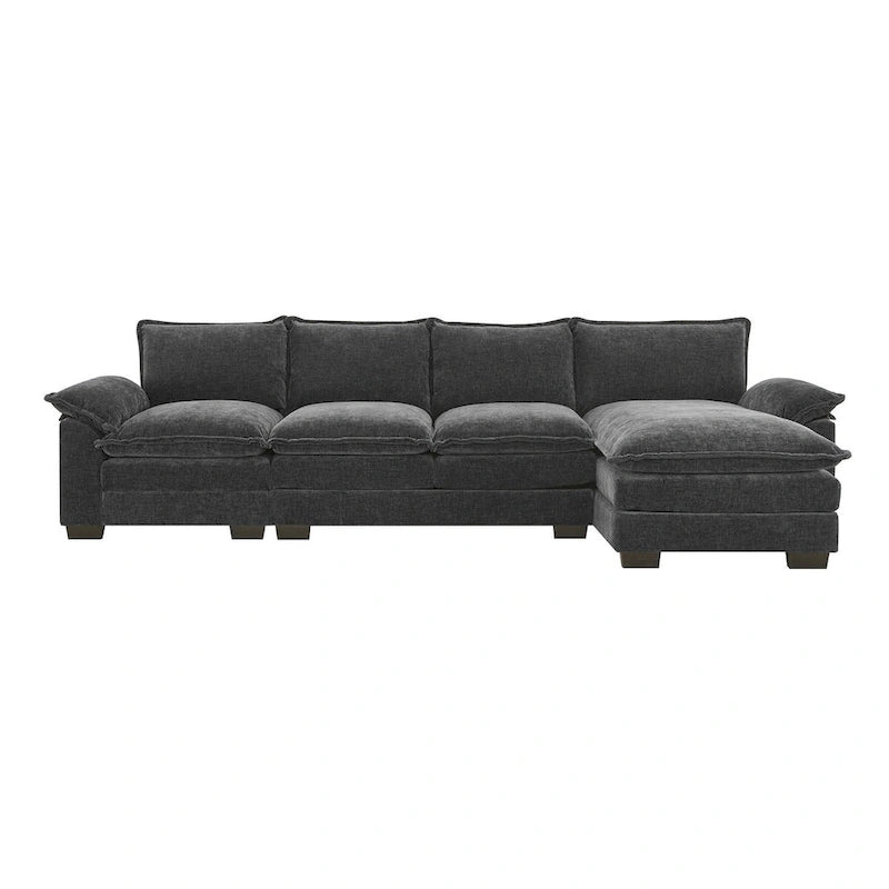 Canapé d'angle en chenille en forme de L avec méridienne, 5 places