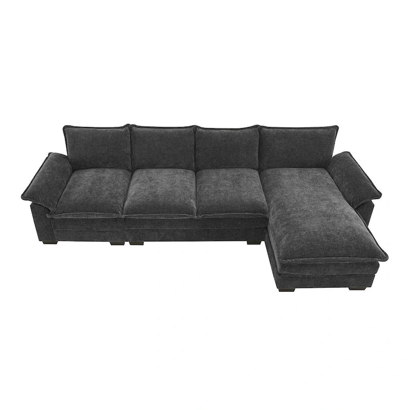 Canapé d'angle en chenille en forme de L avec méridienne, 5 places