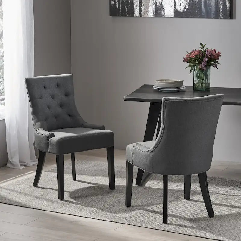Chaise de salle à manger tapissée de tissu avec dossier capitonné et pieds fuselés - Lot de 2