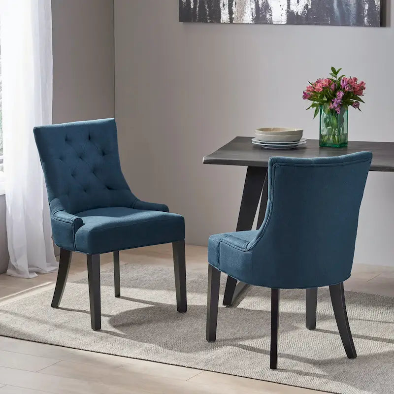 Chaise de salle à manger tapissée de tissu avec dossier capitonné et pieds fuselés - Lot de 2