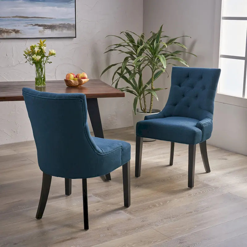 Chaise de salle à manger tapissée de tissu avec dossier capitonné et pieds fuselés - Lot de 2