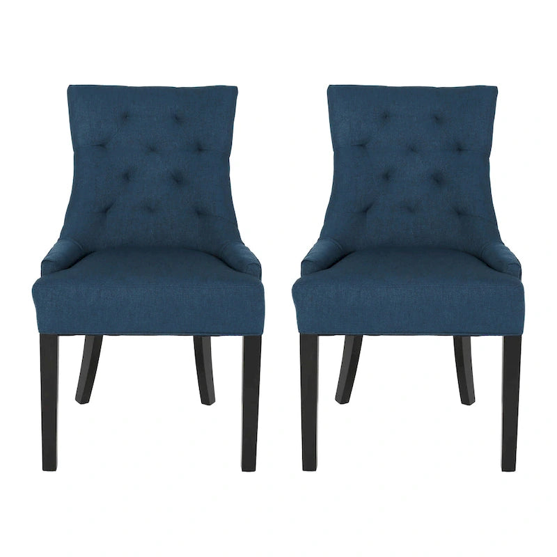 Chaise de salle à manger tapissée de tissu avec dossier capitonné et pieds fuselés - Lot de 2