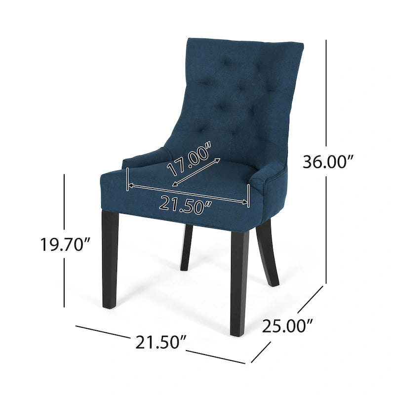 Chaise de salle à manger tapissée de tissu avec dossier capitonné et pieds fuselés - Lot de 2