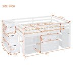 Lit mezzanine pleine taille avec bureau coulissant et 3 tiroirs