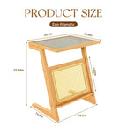 Table d'appoint en Z avec motif rotin et plateau en verre