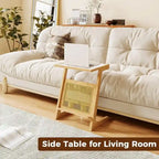 Table d'appoint en Z avec motif rotin et plateau en verre