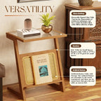 Table d'appoint en Z avec motif rotin et plateau en verre