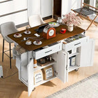 Îlot de cuisine de 136 cm avec prise électrique, tiroirs de rangement et portes, roulettes