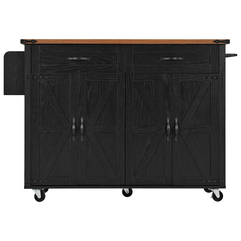 Îlot de cuisine de 136 cm avec prise électrique, tiroirs de rangement et portes, roulettes
