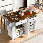 Îlot de cuisine de 136 cm avec prise électrique, tiroirs de rangement et portes, roulettes