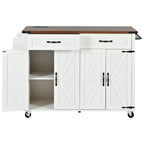 Îlot de cuisine de 136 cm avec prise électrique, tiroirs de rangement et portes, roulettes