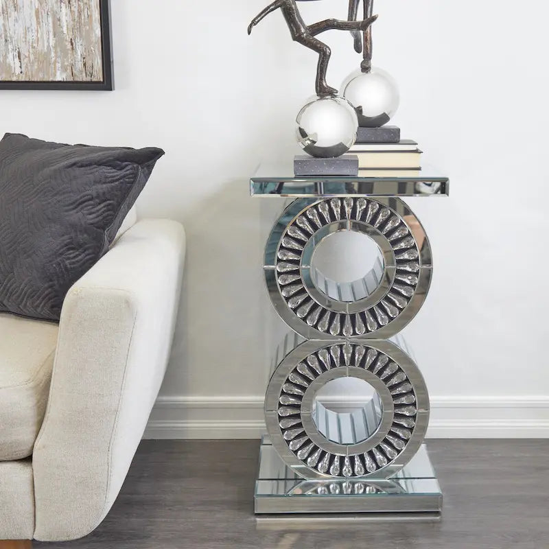 Table d'appoint en verre et miroir - Argent