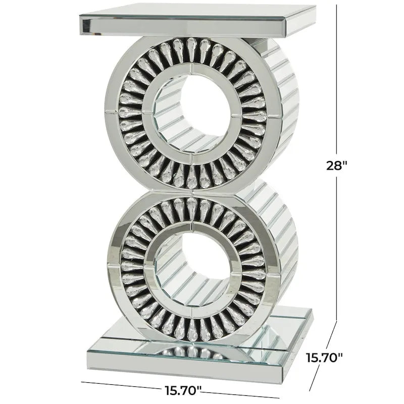 Table d'appoint en verre et miroir - Argent