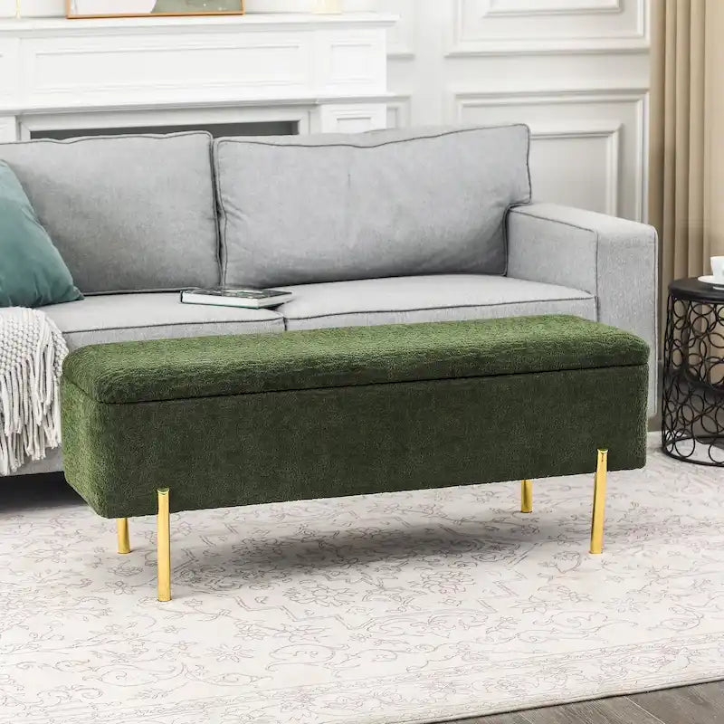 Banc ottoman de rangement capitonné de 47 pouces avec pieds en métal