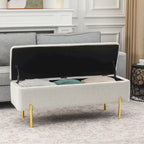 Banc ottoman de rangement capitonné de 47 pouces avec pieds en métal
