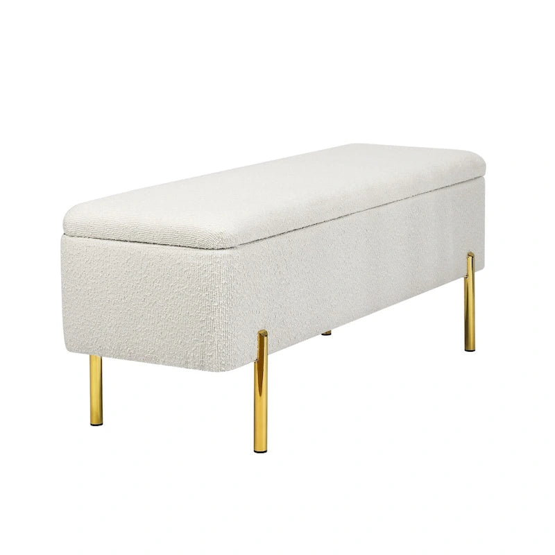 Banc ottoman de rangement capitonné de 47 pouces avec pieds en métal