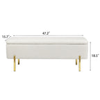 Banc ottoman de rangement capitonné de 47 pouces avec pieds en métal