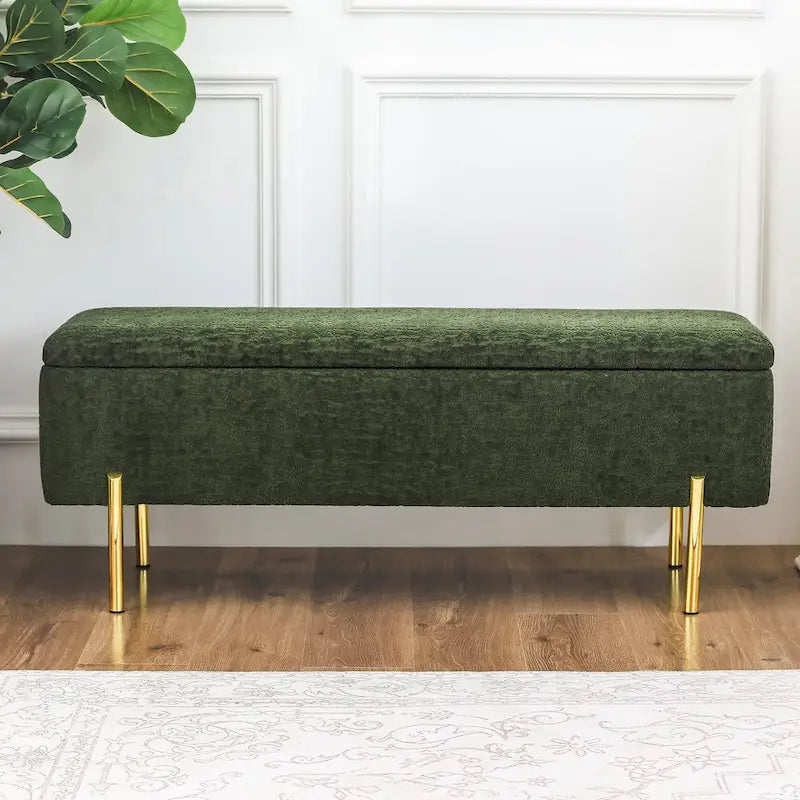 Banc ottoman de rangement capitonné de 47 pouces avec pieds en métal
