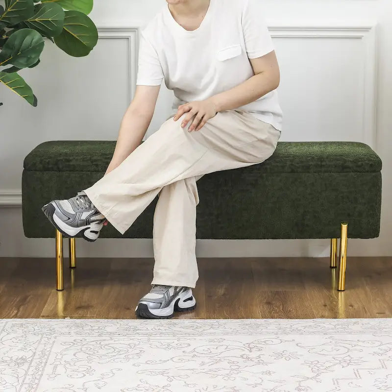 Banc ottoman de rangement capitonné de 47 pouces avec pieds en métal