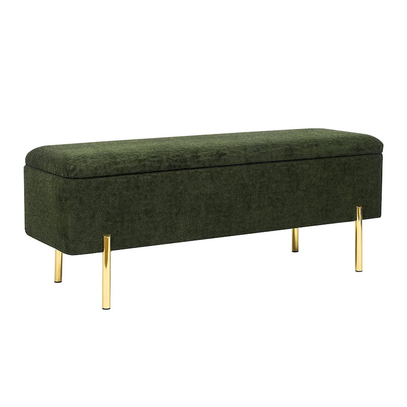 Banc ottoman de rangement capitonné de 47 pouces avec pieds en métal