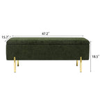 Banc ottoman de rangement capitonné de 47 pouces avec pieds en métal