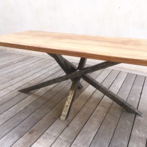 table industrielle chene acier mikado