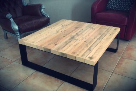 table basse industrielle palette acier soude